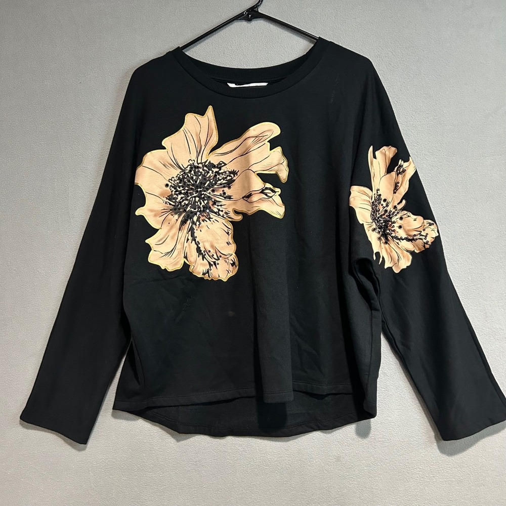 Love + Luxe Sweatshirt‎ Womens 3X Black Gold Floral Sequin Embellished Pullover